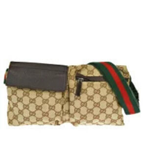 Gucci Sherry Waist Pouch Clutch Bag GG Brown Green Red Canvas Leather
